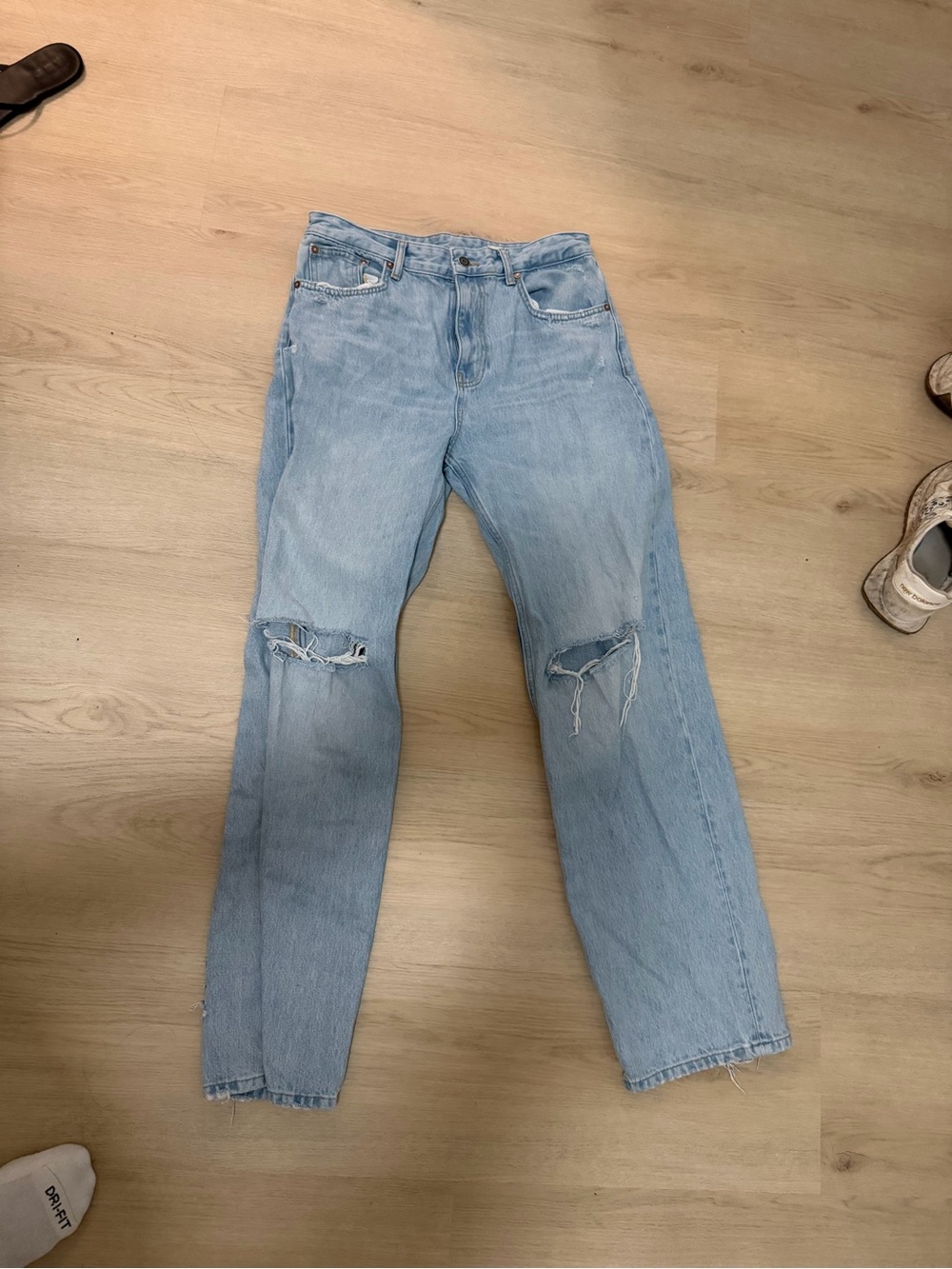 Zara Light Blue Straight-Leg Ripped Jeans
